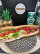 Sandwich au jambon blanc, mascarpone, tomate, salade, oignons frits